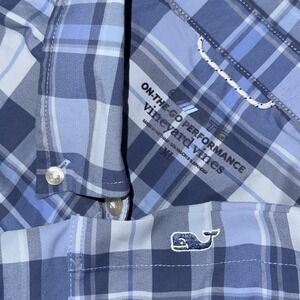 Vineyard Vines OTG On The Go Performance Shirt Long Sleeve Men's XL Blue Plaid